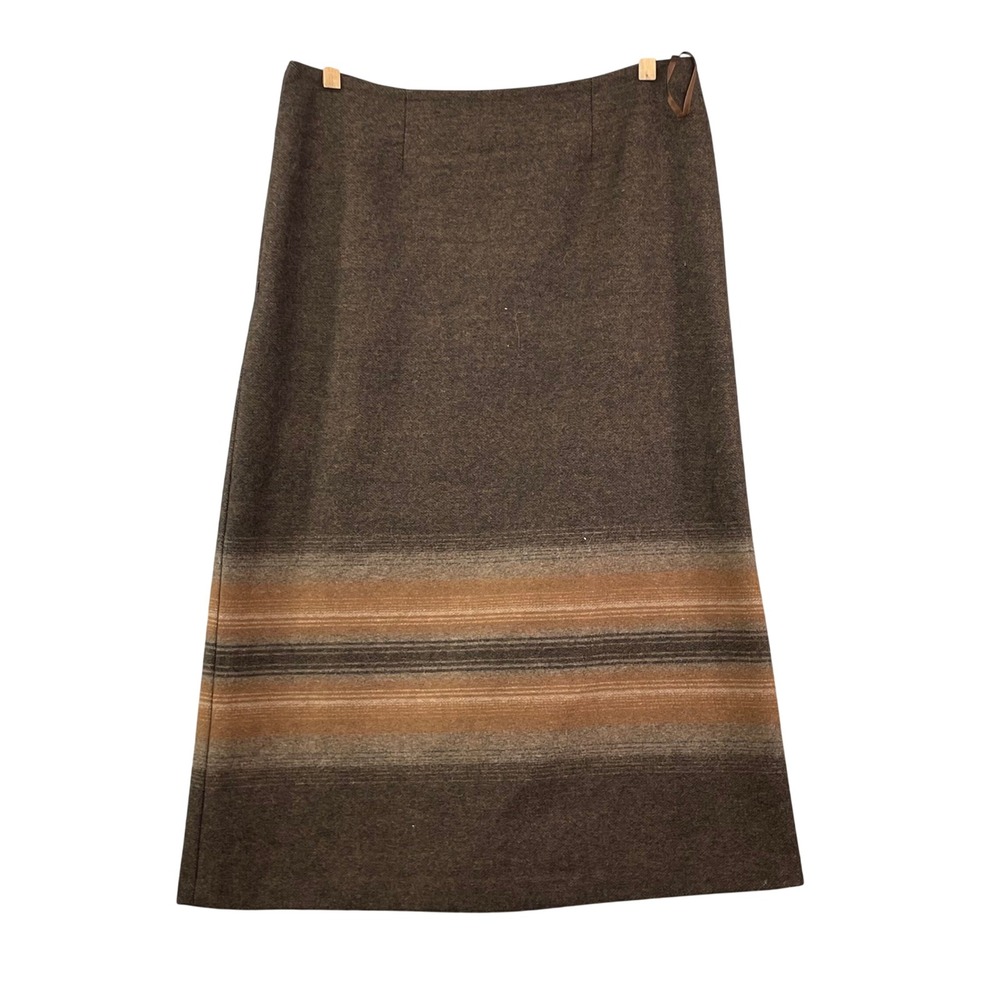 Cabela's Wool Skirt Women 16 Brown Striped Virgin Wool A-Line Long Outdoor Lined